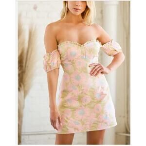 Lulu's Banquet Invitation Dress Floral Jacquard Off The Shoulder NWT S